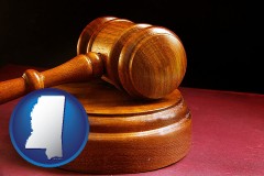 mississippi map icon and an arbitrator's wooden gavel