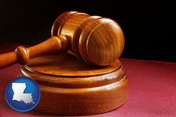 an arbitrator's wooden gavel - with Louisiana icon