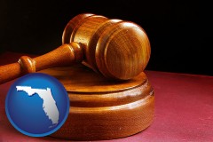florida map icon and an arbitrator's wooden gavel