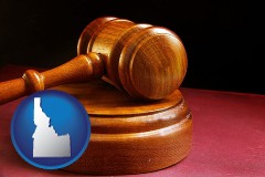 idaho map icon and an arbitrator's wooden gavel