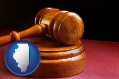 illinois map icon and an arbitrator's wooden gavel
