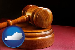 kentucky map icon and an arbitrator's wooden gavel