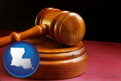 louisiana map icon and an arbitrator's wooden gavel