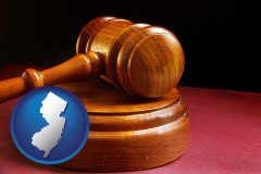 new-jersey map icon and an arbitrator's wooden gavel