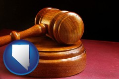 nevada map icon and an arbitrator's wooden gavel