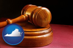 virginia map icon and an arbitrator's wooden gavel