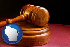 wisconsin map icon and an arbitrator's wooden gavel